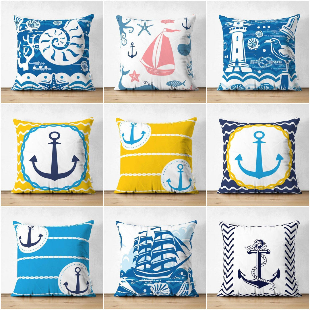 Nautical Pillow Cover|High Quality Suede Navy Anchor Cushion Case|Decorative Nautical Pillow|Summer Trend Pillow|Housewarming Anchor Designs