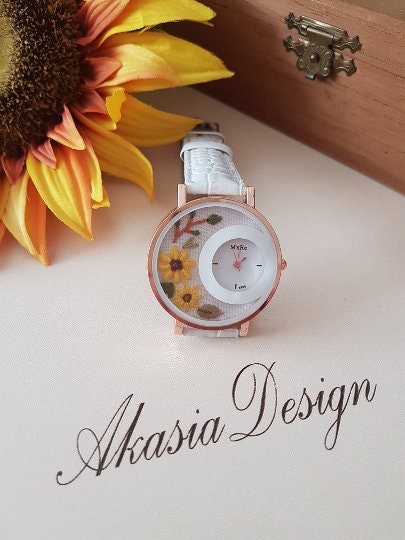 Embroidered Women's Watch|White Floral Wrist Watch for Women|Personalized Unique Gift for Her|Mother's Day Gift|Hand Stitched Embroidery