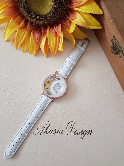 Embroidered Women's Watch|White Floral Wrist Watch for Women|Personalized Unique Gift for Her|Mother's Day Gift|Hand Stitched Embroidery