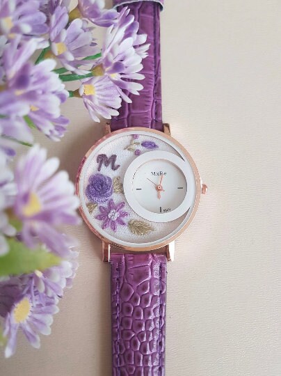 Personalized Embroidered Watch|Floral Wrist Watch|Vintage Women's Watch|Unique Gift for Her|Hand Stitched Valentine's Day Gift|New Mom Gift