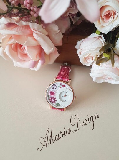 Personalized Embroidered Watch|Floral Wrist Watch|Vintage Women's Watch|Unique Gift for Her|Hand Stitched Valentine's Day Gift|New Mom Gift