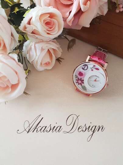 Personalized Embroidered Watch|Floral Wrist Watch|Vintage Women's Watch|Unique Gift for Her|Hand Stitched Valentine's Day Gift|New Mom Gift