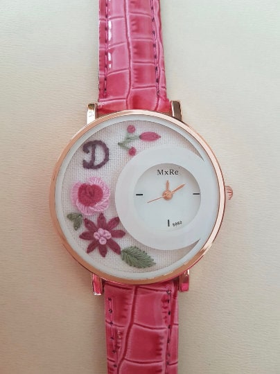 Personalized Embroidered Watch|Floral Wrist Watch|Vintage Women's Watch|Unique Gift for Her|Hand Stitched Valentine's Day Gift|New Mom Gift