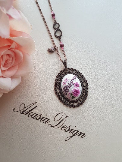 Mom Embroidered Jewelry|New Mom Vintage Floral Embroidery Pendant|Unique Necklace, Bracelet and Ring|Personalized Handmade Baby Shower Gift