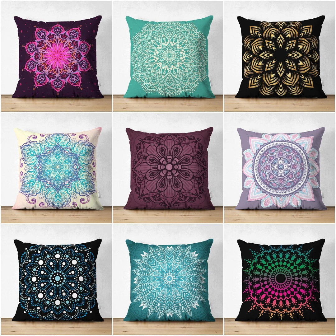 Tiled Mandala Pillow Cover|Geometric Design Pillow Case|Decorative Pillow Cover|Rustic Home Decor|Farmhouse Style Authentic Pillow Case