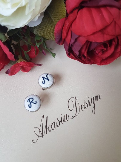 Personalized Embroidered Groomsmen Cufflinks|Unique Handmade Groomsmen Gift|Monogrammed Wedding Cufflinks Initial Letter for Groomsmen