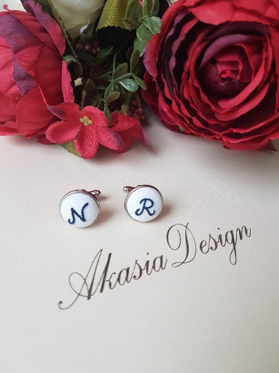 Personalized Embroidered Groomsmen Cufflinks|Unique Handmade Groomsmen Gift|Monogrammed Wedding Cufflinks Initial Letter for Groomsmen