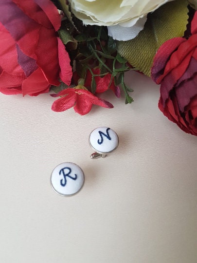 Personalized Embroidered Groomsmen Cufflinks|Unique Handmade Groomsmen Gift|Monogrammed Wedding Cufflinks Initial Letter for Groomsmen