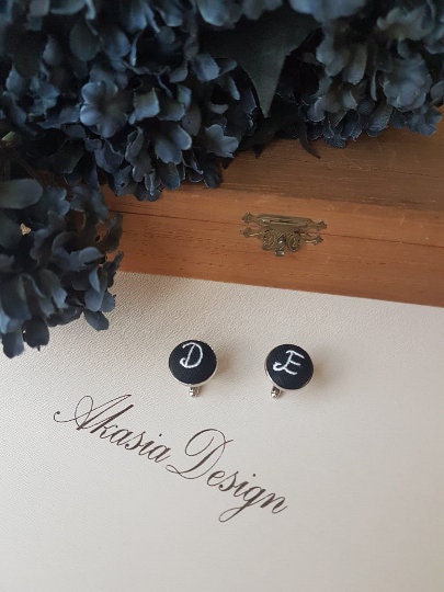 Personalized Embroidered Cufflinks|Unique Handmade Groomsmen Gift|Monogrammed Wedding Cufflinks Initial Letter for Groomsmen