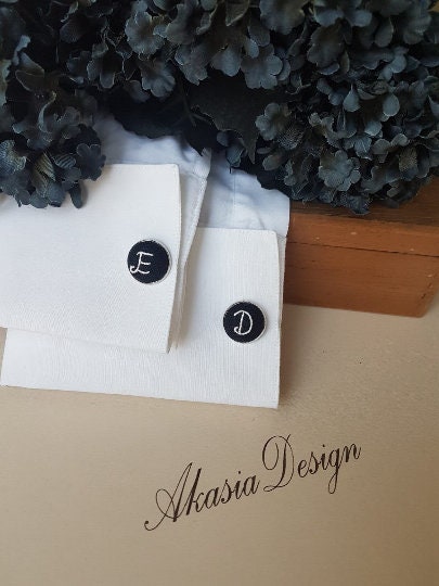 Personalized Embroidered Cufflinks|Unique Handmade Groomsmen Gift|Monogrammed Wedding Cufflinks Initial Letter for Groomsmen