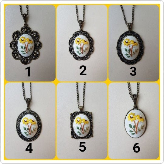 Sunflower Embroidery Necklace|Vintage Floral Embroidered Pendant|Unique Handmade Jewelry Gift for Mom|Wedding and Bridesmaid Daisy Jewelry