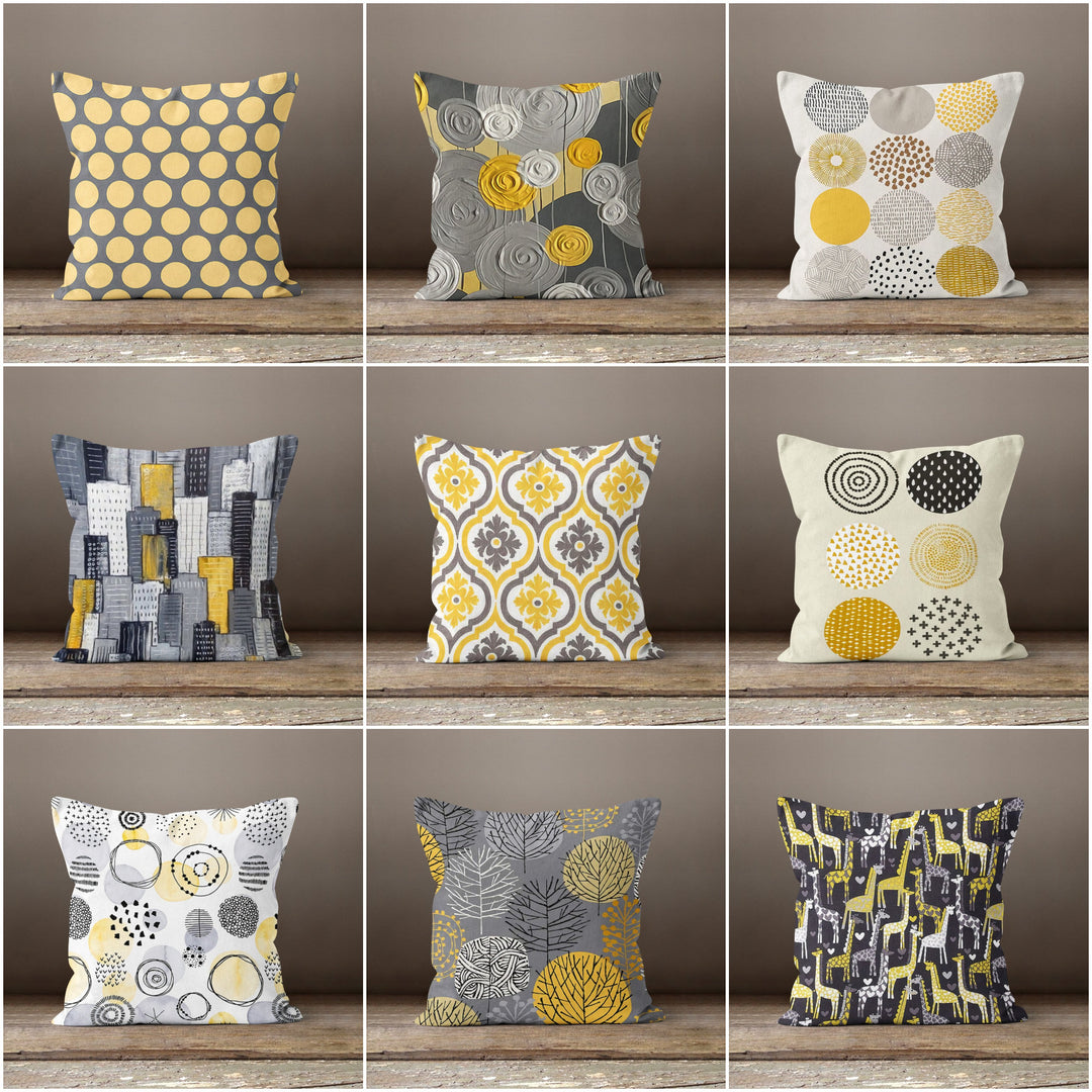 Yellow and Gray Pillow Cover|Abstract Pillow Case|Decorative Housewarming Cushion Case|Outdoor Honeycomb Pillow Top|Boho Bedding Home Decor