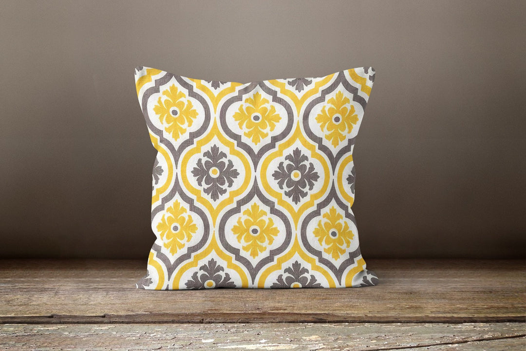 Yellow and Gray Pillow Cover|Abstract Pillow Case|Decorative Housewarming Cushion Case|Outdoor Honeycomb Pillow Top|Boho Bedding Home Decor