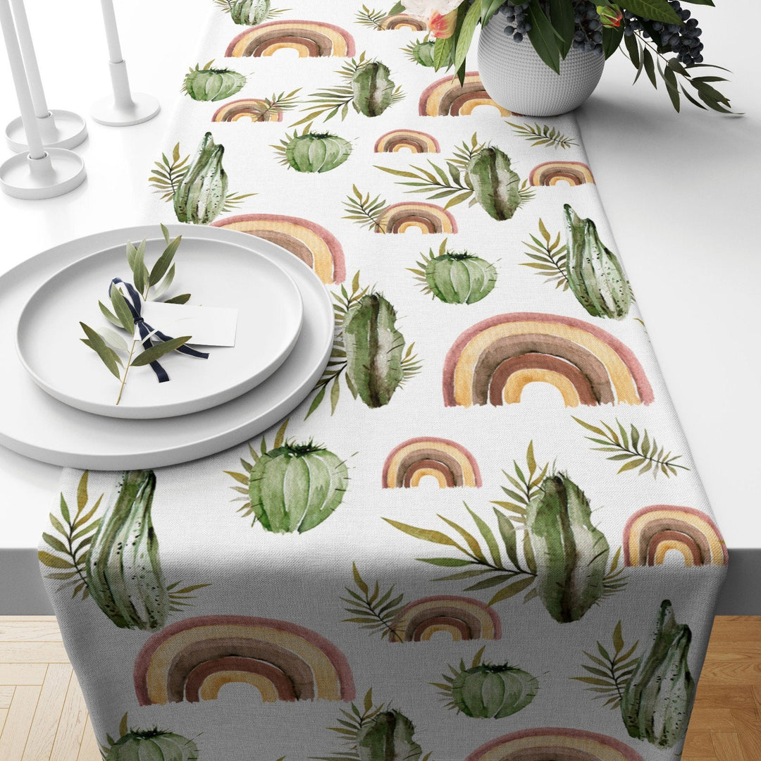 Cactus Table Runner|High Quality Cactus Table Runner|Plaid Succulent Home Decor|Farmhouse Table|Green Cactus Decor|Brown Cactus Tablecloth