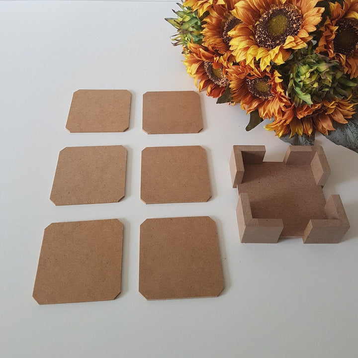 Set of 6 Unfinished Wooden Coasters in Box|Wooden Decor|Ready to Paint, Decoupage|Custom Unfinished Wood DIY Supply|Housewarming Gift