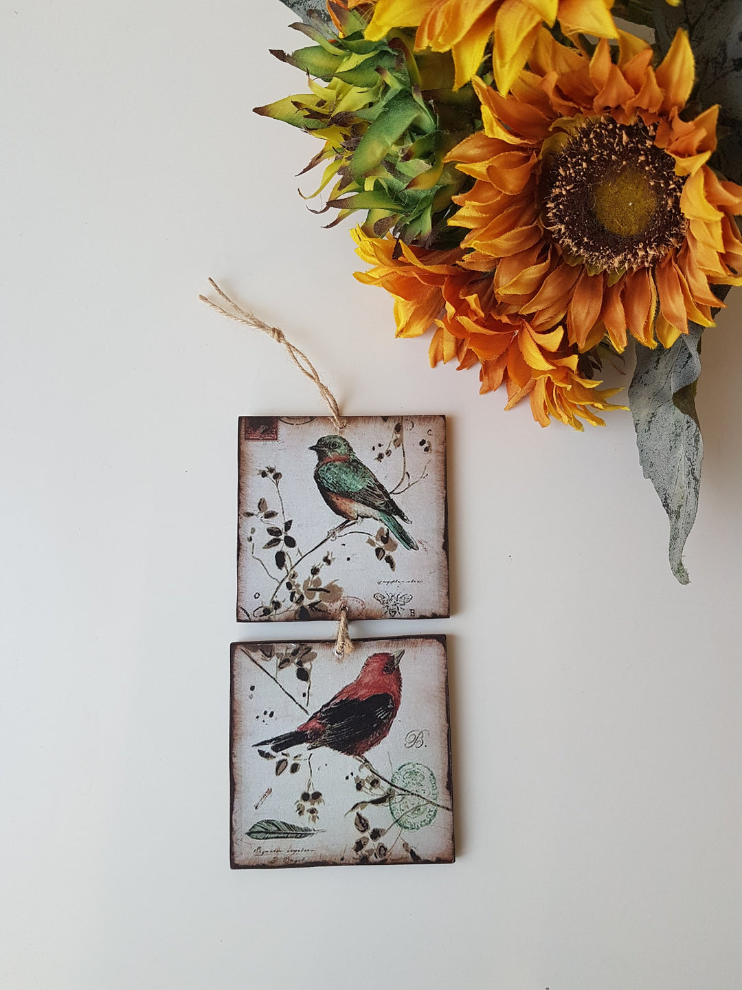 Set of 2 Birds Pictures|Wall Decor|Decorative Wall Hangings|Custom Modern Art|Decoupage|Wooden Art|Gift for Her|Housewarming Gift