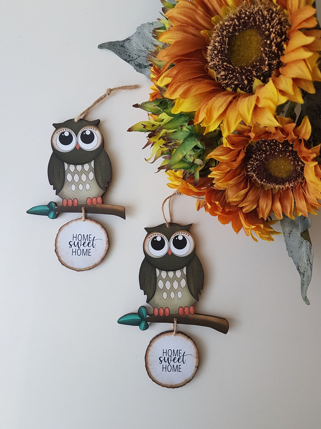 Set of 2 Owl Home Sweet Home Sign|Wall Decor|Decorative Wall Hangings|Custom Modern Art|Uv Printing|Print on Wood|Wall Art|Housewarming Gift