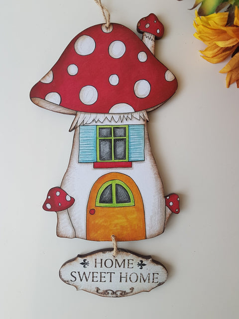 Mushroom House Home Sweet Home Sign|Wall Decor|Decorative Wall Hangings|Home Sweet Home|Custom Modern Printing|Wall Art|Housewarming Gift