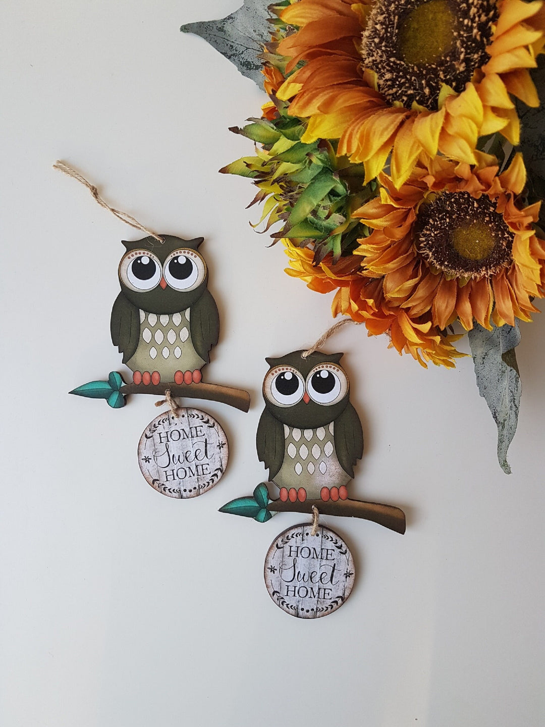 Set of 2 Owl Home Sweet Home Sign|  Wall Decor|Decorative Wall Hangings|Uv Printing|Home Sweet Home|Custom Modern Art|Housewarming Gift