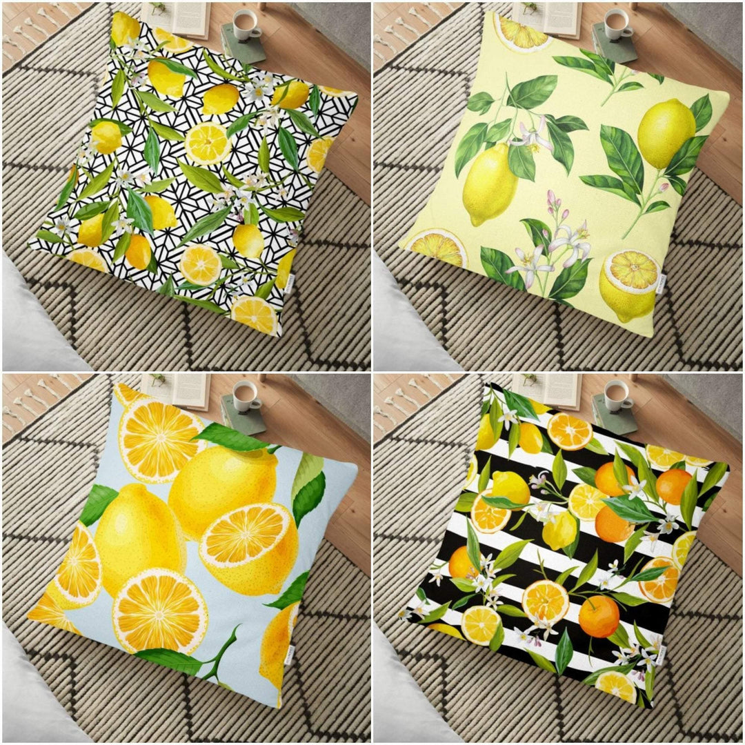 Floral Lemon Floor Pillow Cover|Lemon Cushion Case|Decorative Fruit Cushion|Housewarming Citrus Home Decor|Farmhouse Style Lemon Pillow