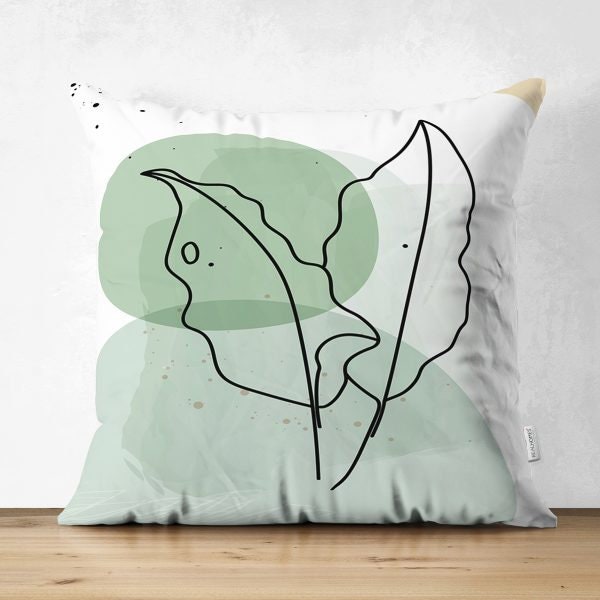 Abstract Pillow Cover|One Draw Suede Cushion Case|Decorative Modern Style Pillow|Leaves Silhouette Pillow|Housewarming Modern Art Pillow