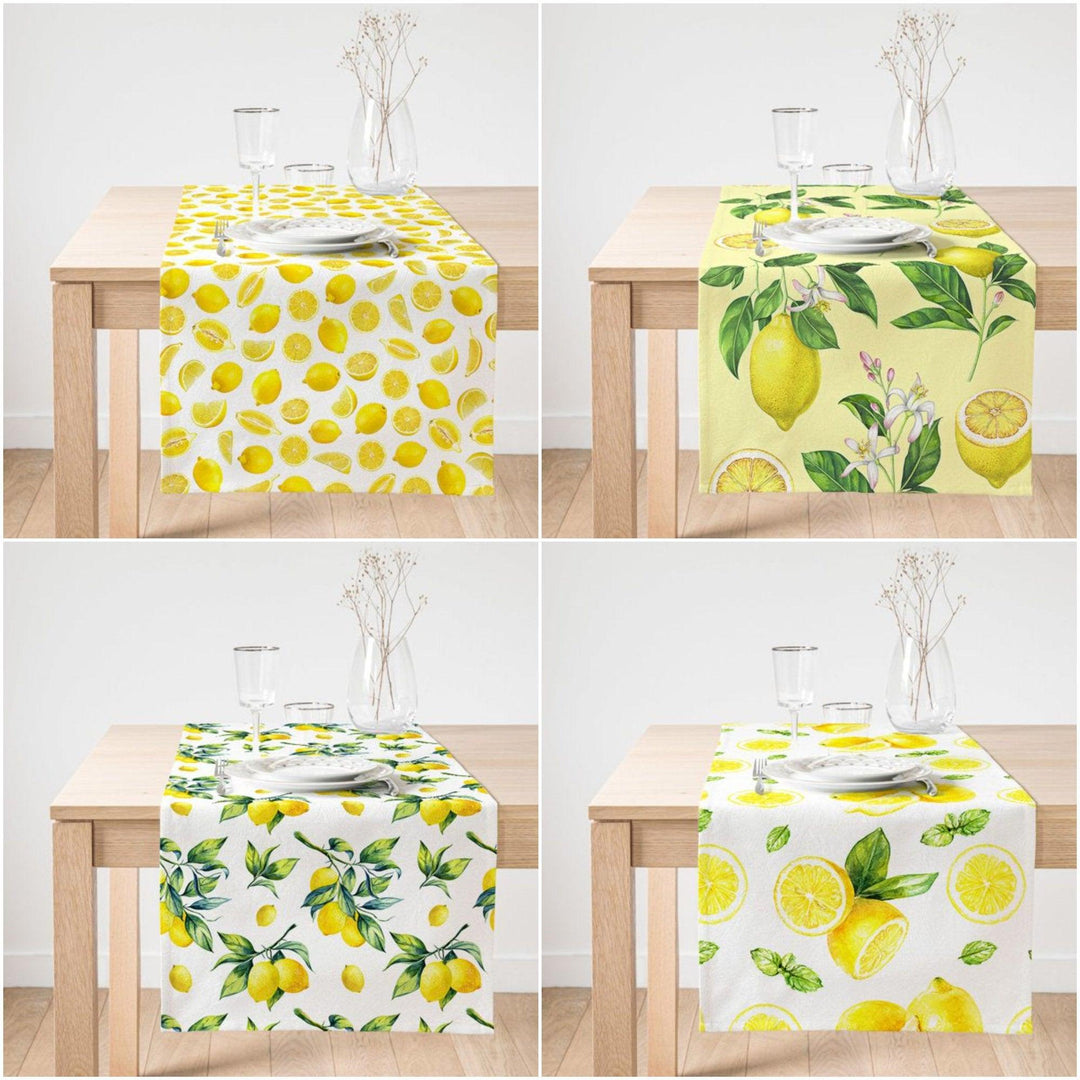 Lemon Table Runner|High Quality Floral Lemon Table Runner|Cut Lemon Table Decor|Farmhouse Table|Fresh Citrus Decors|Yellow Lemons Tablecloth