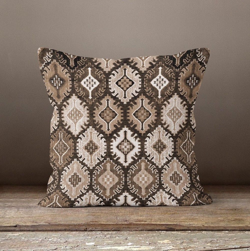 Rug Design Pillow Cover|Terracotta Southwestern Cushion Case|Decorative Aztec Print Ethnic Home Decor|Farmhouse Style Geometric Pillow Case