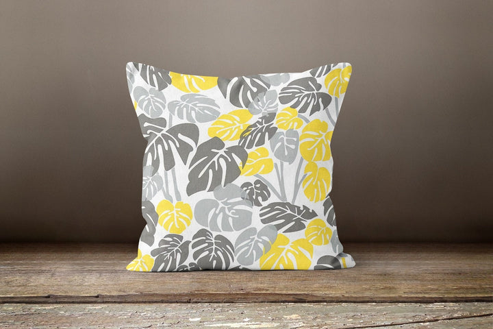 Yellow Gray Floral Pillow Cover|Summer Trend Cushion Case|Decorative Throw Pillow Top|Boho Bedding Decor|Housewarming Pillow with Flowers