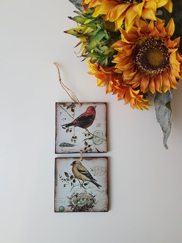 Set of 2 Birds Pictures|Wall Decor|Decorative Wall Hangings|Custom Modern Art|Decoupage|Wooden Art|Gift for Her|Housewarming Gift