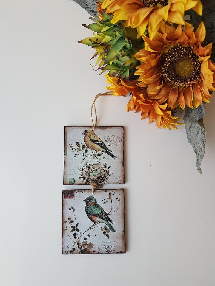 Set of 2 Birds Pictures|Wall Decor|Decorative Wall Hangings|Custom Modern Art|Decoupage|Wooden Art|Gift for Her|Housewarming Gift