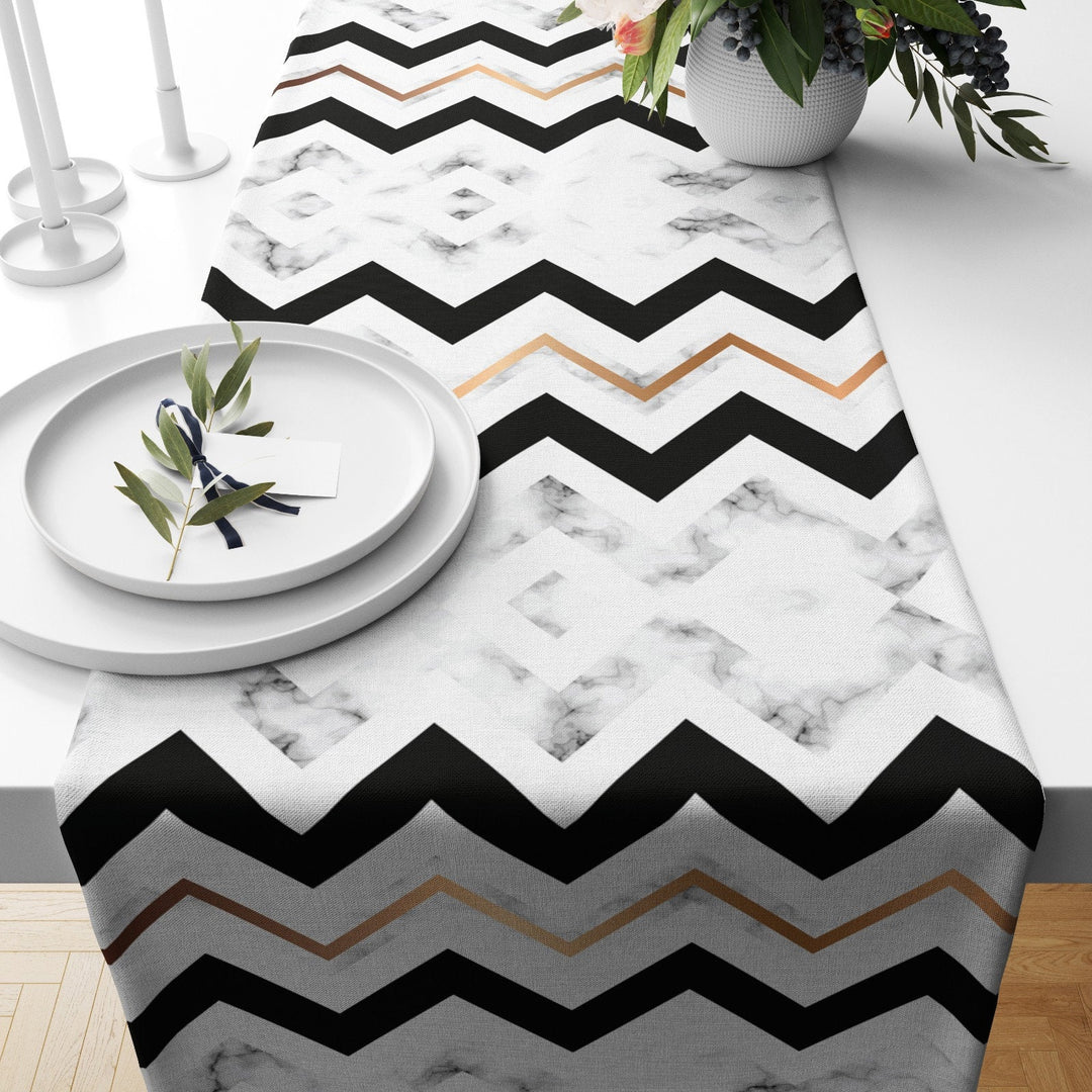 Decorative Table Runner|3D Looking Table Top|Zigzag Pattern Home Decor|Checkered Tablecloth|Bike Chain Pattern Table Runner|Geometric Runner