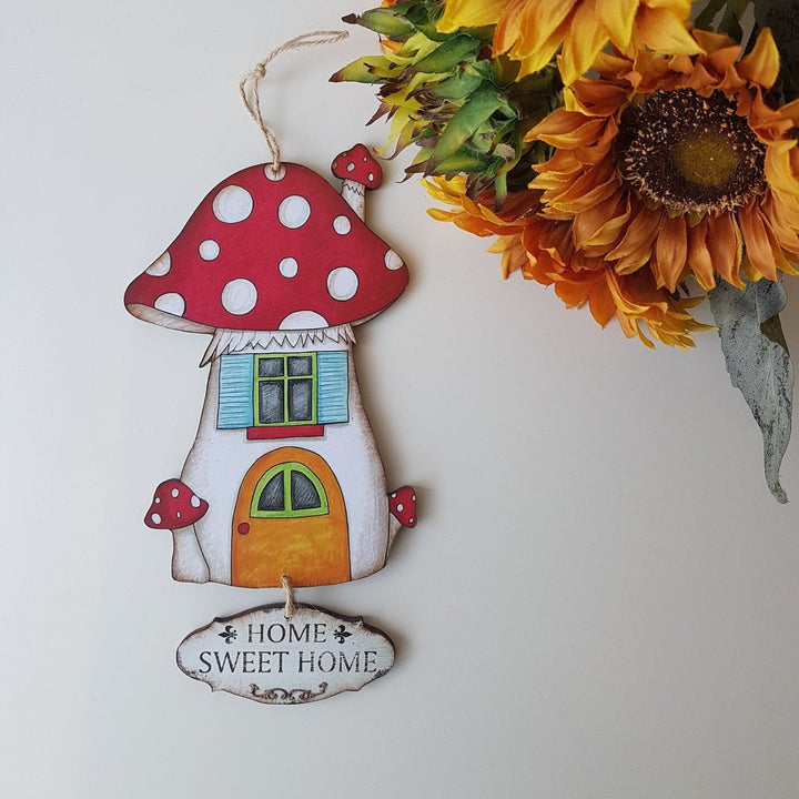 Mushroom House Home Sweet Home Sign|Wall Decor|Decorative Wall Hangings|Home Sweet Home|Custom Modern Printing|Wall Art|Housewarming Gift