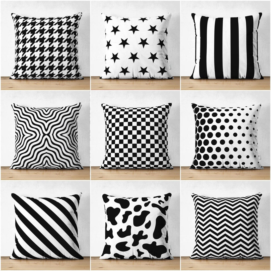 Black & White Geometric Pillow Cover|Psychedelic Suede Cushion Cover|Decorative Pillow Case|Rustic Home Decor|Bohemian Style Pillow Case