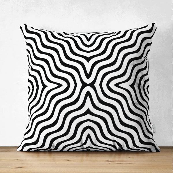 Black & White Geometric Pillow Cover|Psychedelic Suede Cushion Cover|Decorative Pillow Case|Rustic Home Decor|Bohemian Style Pillow Case