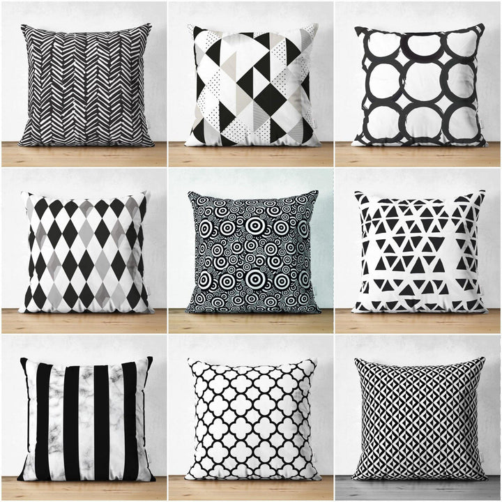 Black & White Geometric Pillow Cover|Psychedelic Suede Cushion Cover|Decorative Pillow Case|Rustic Home Decor|Bohemian Style Pillow Case