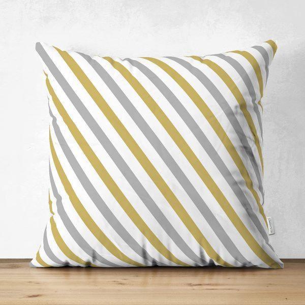 Golden Stripes Pillow Cover|Geometric Suede Cushion Cover|Decorative Pillow Case|Psychedelic Style Home Decor|Bohemian Style Pillow Case