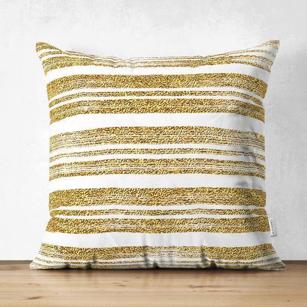 Golden Stripes Pillow Cover|Geometric Suede Cushion Cover|Decorative Pillow Case|Psychedelic Style Home Decor|Bohemian Style Pillow Case