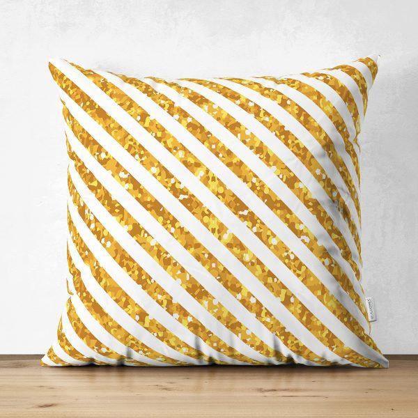 Golden Stripes Pillow Cover|Geometric Suede Cushion Cover|Decorative Pillow Case|Psychedelic Style Home Decor|Bohemian Style Pillow Case