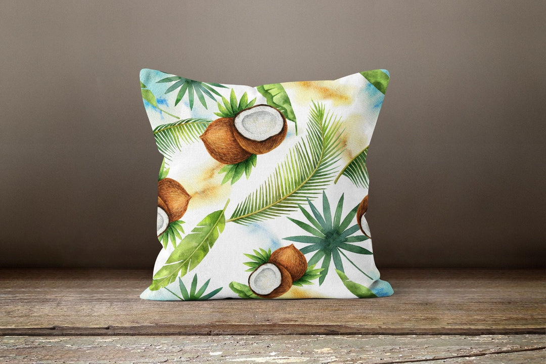 Coconut Pillow Covers|Brown Broken Coconut Piece Cushion Case|Coconut and Leaves Throw Pillow|Decorative Home Furniture|Coconut Love Pillow