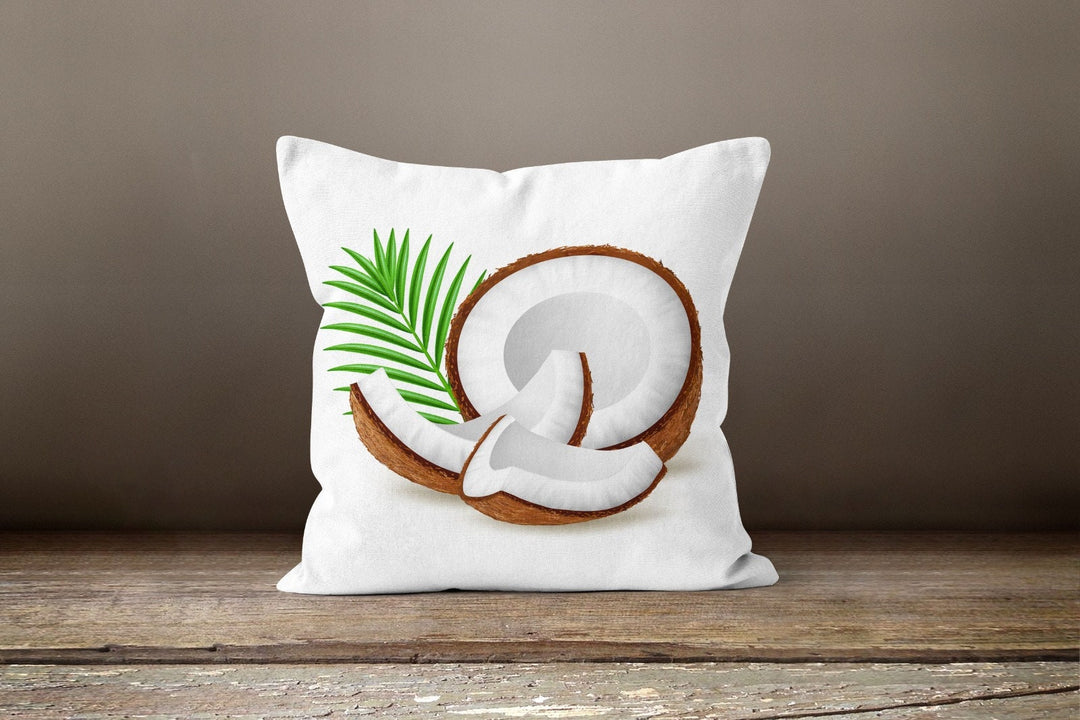 Coconut Pillow Covers|Brown Broken Coconut Piece Cushion Case|Coconut and Leaves Throw Pillow|Decorative Home Furniture|Coconut Love Pillow