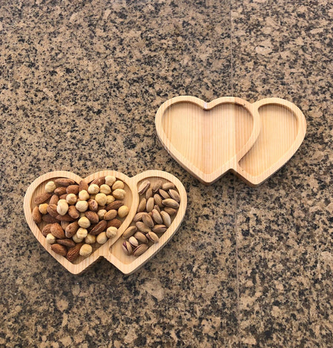 Wooden Heart Shaped Snack Plate|Decorative Serving Plate|Nut Platter|Custom Table Deco|Wooden Plate with Sections|Gift for her|Wooden Art