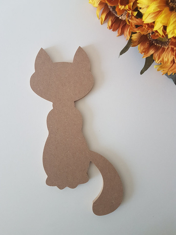 Unfinished Wooden Cat|Wooden Toy|Ready to Paint, Varnish|Custom Raw Wooden DIY Supply|Plain Wooden Tailed Cat|Cat Lover Gift|Cat Mom Gift