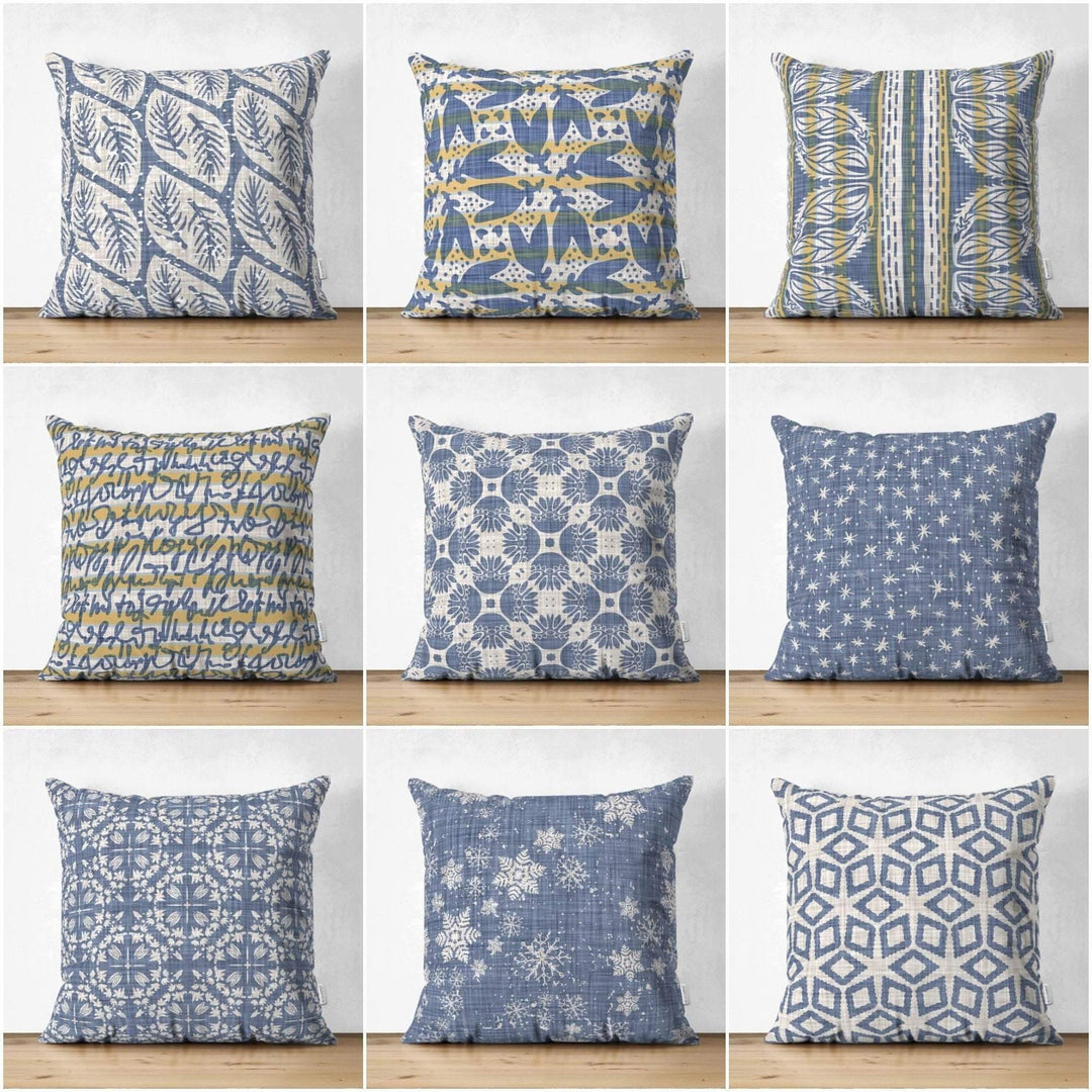 Gray & Blue Geometric Pillow Cover|Psychedelic Suede Cushion Cover|Decorative Pillow Case|Rustic Home Decor|Bohemian Style Pillow Case