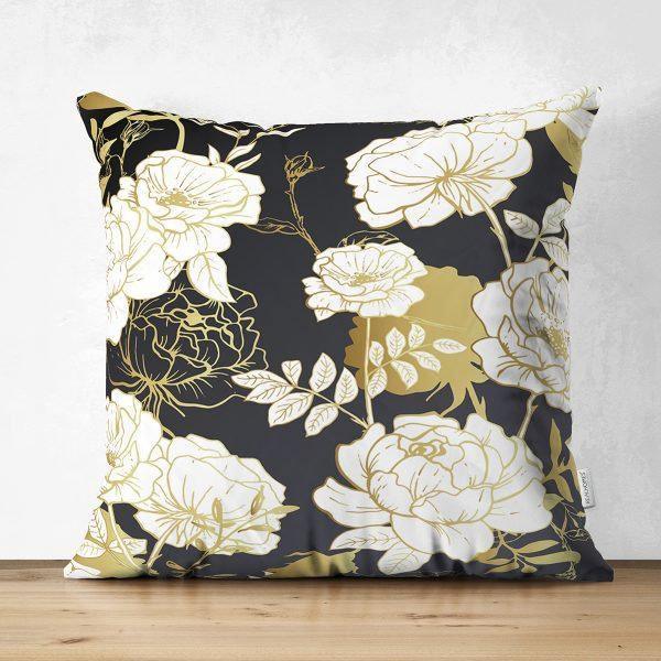 Floral Pillow Cover|White and Black Floral Decor|Summer Trend Cushion Case|Decorative Suede Floral Cushion Cover|Digital Print Spring Trend