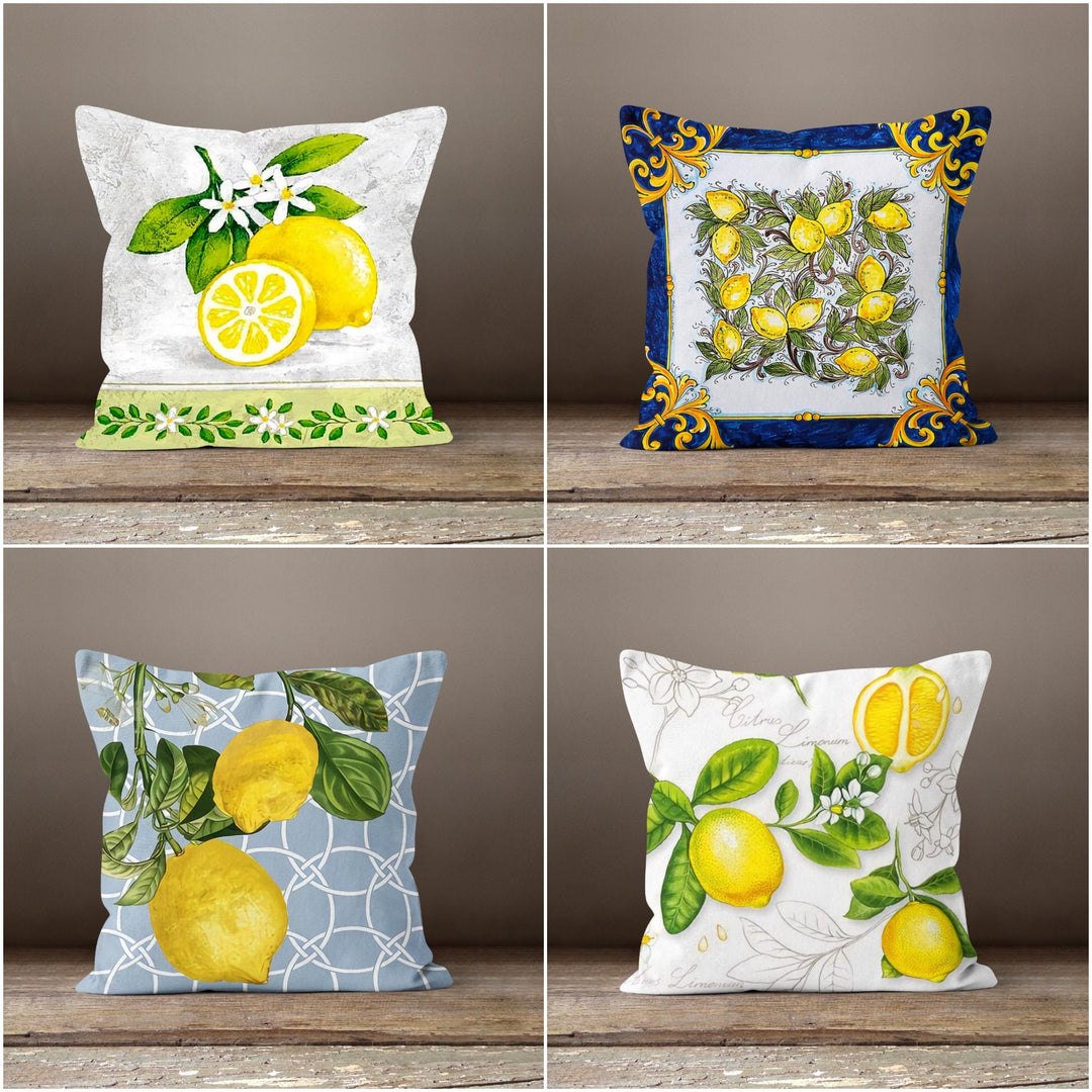 Floral Lemons Pillow Cover|Decorative Authentic Lemon Tree Cushion|Lemons Home Decor|Housewarming Yellow Citrus|Farmhouse Floral Pillow Case