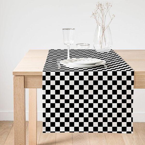 Black & White Geometric Table Runner|High Quality Tabletop|Decorative Tabletop|Modern Home Decor|Psychedelic Style Runner|Suede Table Runner