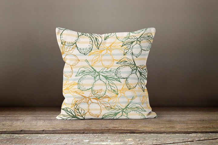 Floral Lemon Striped Pillow Case|Black White Striped Pillow Cover|Decorative Cushion|Housewarming Floral Cushion Case|Farmhouse Throw Pillow