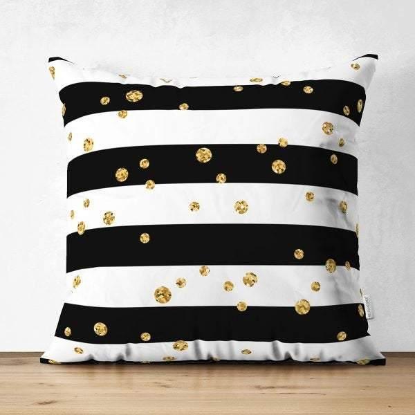 Decorative Pillow Case|Black & White and Gold Pillow Cover|Psychedelic Suede Cushion Cover|Rustic Home Decor|Bohemian Style Pillow Case