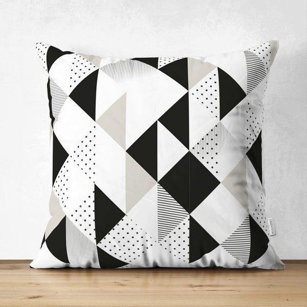 Black & White Geometric Pillow Cover|Psychedelic Suede Cushion Cover|Decorative Pillow Case|Rustic Home Decor|Bohemian Style Pillow Case