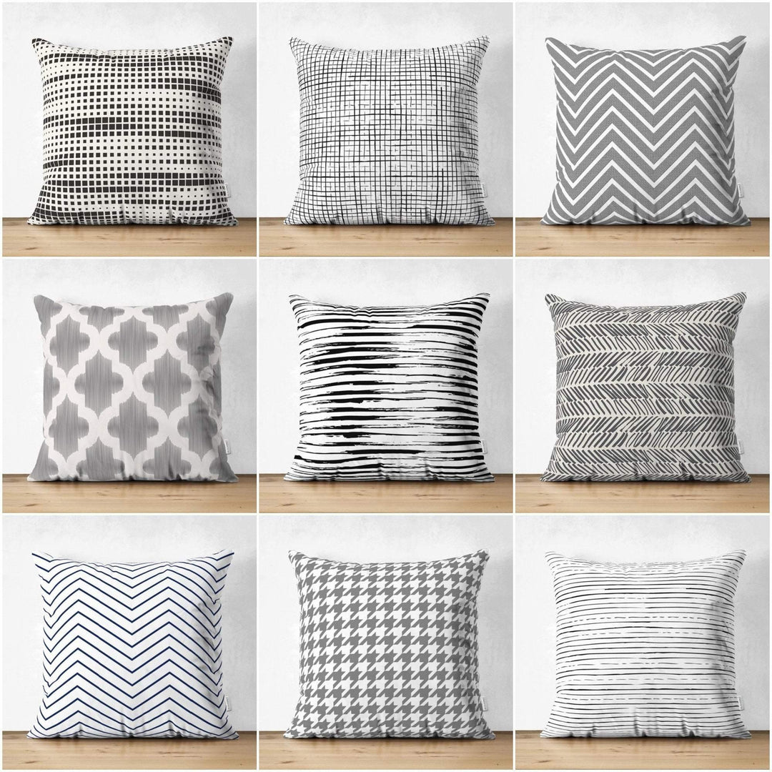 Gray & White Geometric Pillow Cover|Psychedelic Suede Cushion Cover|Decorative Pillow Case|Rustic Home Decor|Bohemian Style Pillow Case